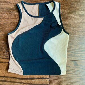 Colour-block tank top tee, cropped and fitted, small